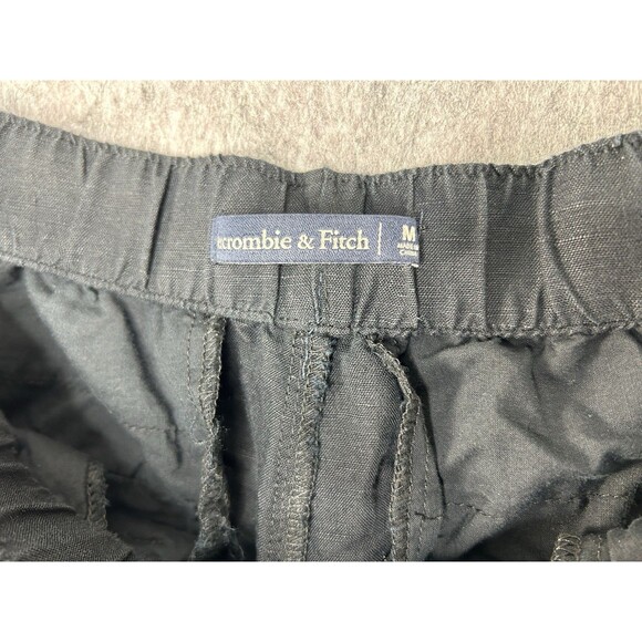 Abercrombie & Fitch Wide Leg Pants Linen Blend Size Medium Black Pleated Pull On - Picture 7 of 7